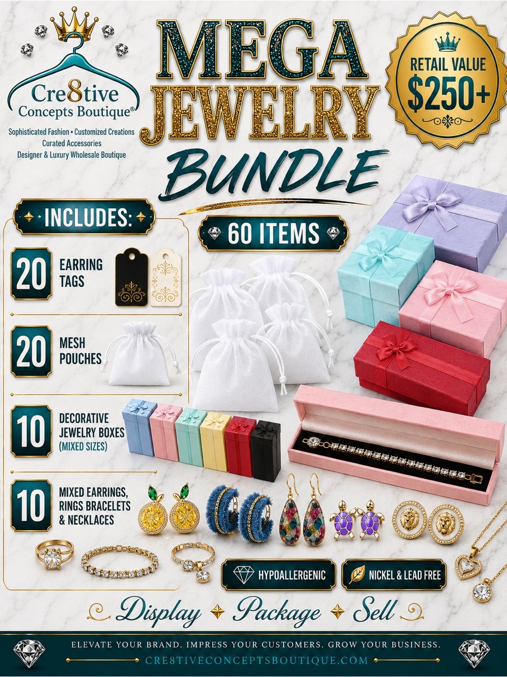 💰 MEGA JEWELRY BUNDLE  —“Display • Package • Sell” —60 Items WHOLESALE BUNDLE
